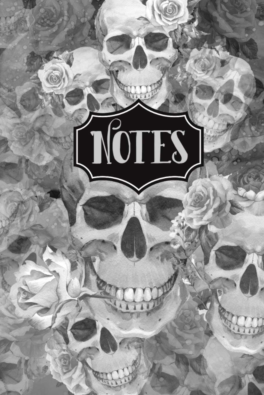 Notes: Black and White Skull Flowers Notebook 6" X 9" 120 Blank Lined Pages poster