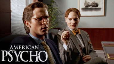 'Comparing Business Cards' Scene | American Psycho poster
