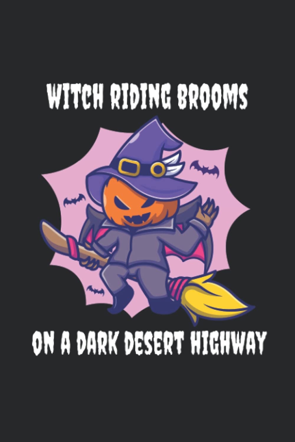 Witch riding brooms on a dark desert highway halloween poster