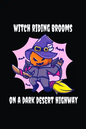 Witch riding brooms on a dark desert highway halloween poster