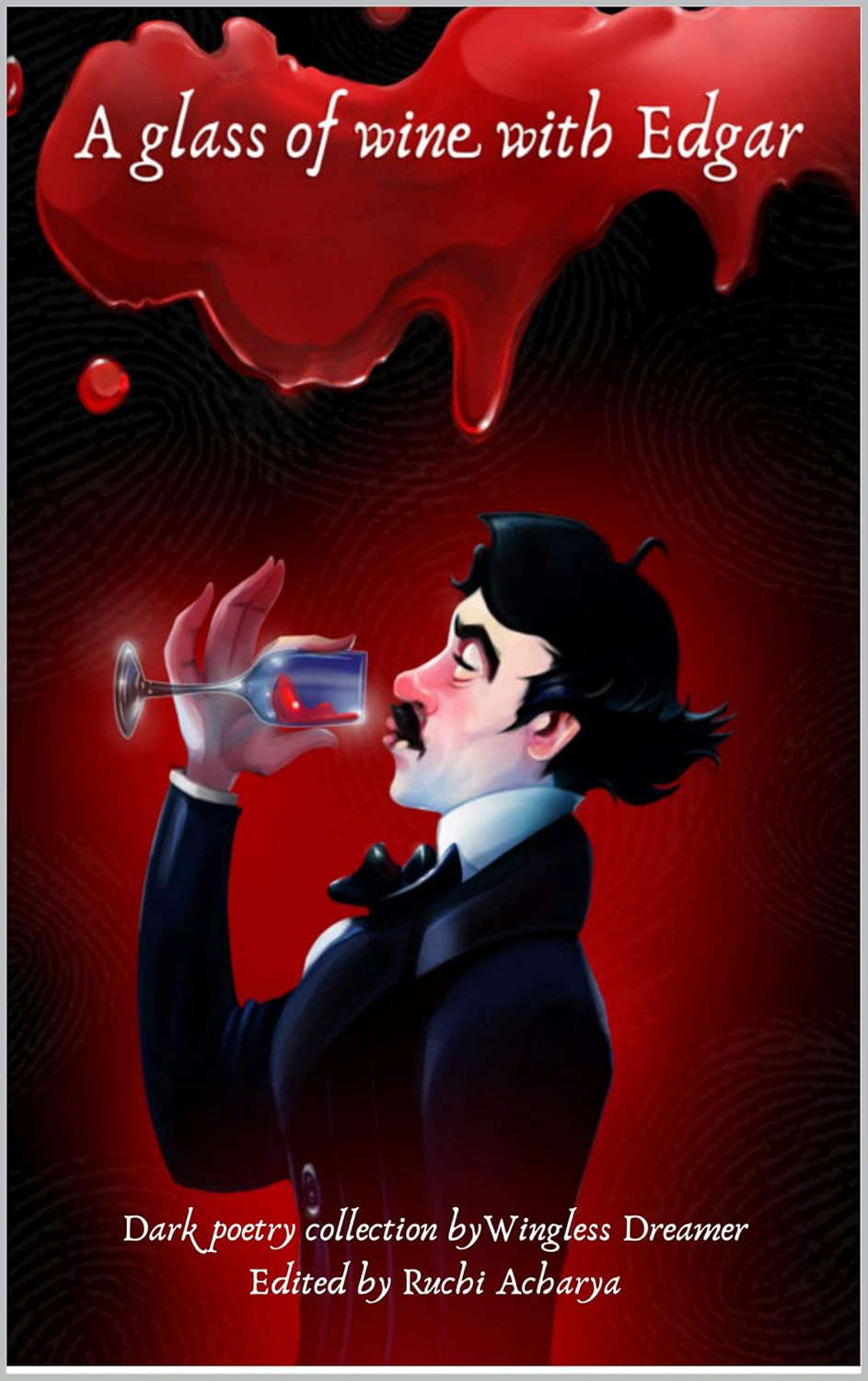 A glass of wine with Edgar poster