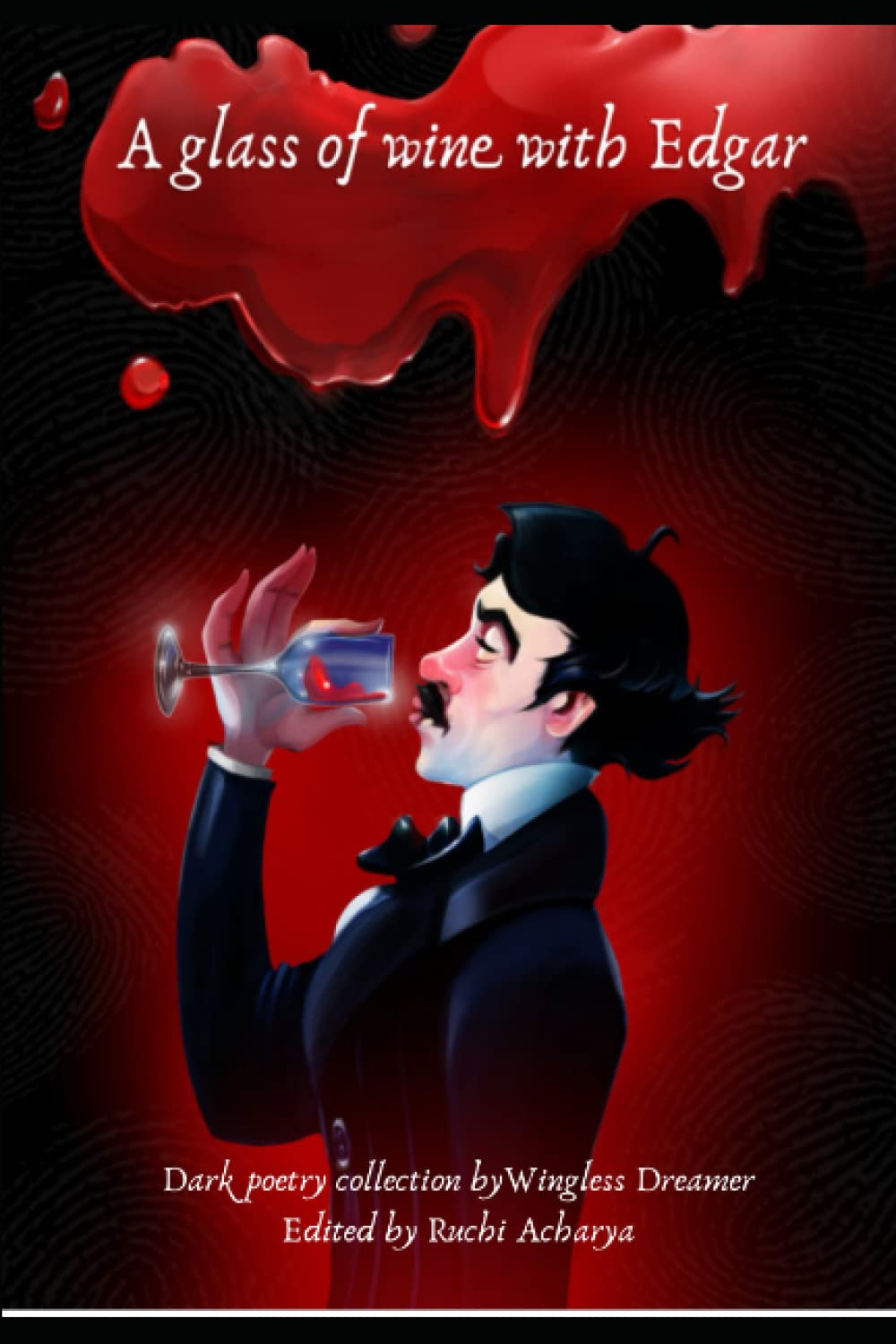 A glass of wine with Edgar poster